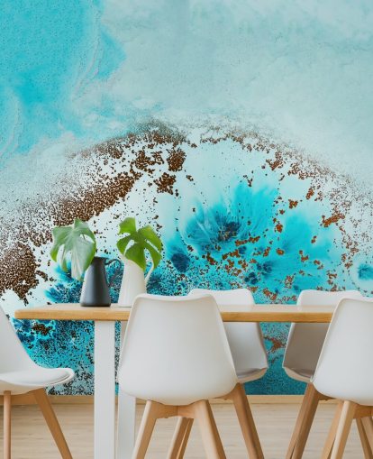 mural de parede oceânica abstrato personalizável azul chamado Sea Life de Petra Meikle de Vlas para banheiros e quartos