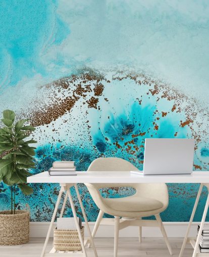 blue customizable abstract ocean wall mural called Sea Life by Petra Meikle de Vlas for bathrooms and bedrooms