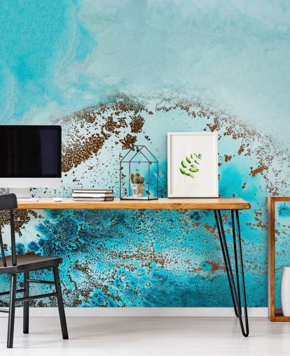 blue customisable abstract ocean wall mural called Sea Life by Petra Meikle de Vlas for bathrooms and bedrooms