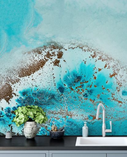 blue customisable abstract ocean wall mural called Sea Life by Petra Meikle de Vlas for bathrooms and bedrooms