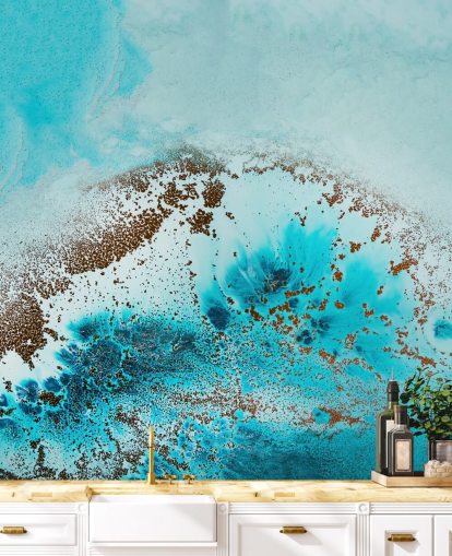 mural de pared azul abstracto del océano personalizable llamado Sea Life de Petra Meikle de Vlas para baños y dormitorios