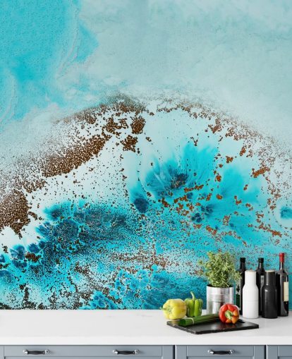 mural de pared azul abstracto del océano personalizable llamado Sea Life de Petra Meikle de Vlas para baños y dormitorios mural de pared azul abstracto del océano personalizable llamado Sea Life de Petra Meikle de Vlas para baños y dormitorios