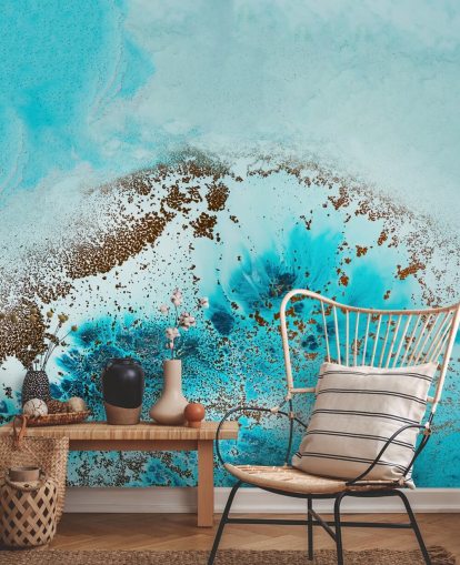 blue customisable abstract ocean wall mural called Sea Life by Petra Meikle de Vlas for bathrooms and bedrooms