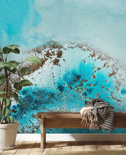 murale blu personalizzabile con oceano astratto chiamato Sea Life di Petra Meikle de Vlas per bagni e camere da letto
