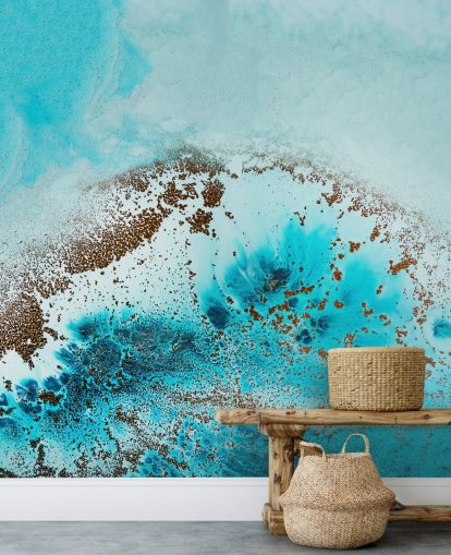 mural de pared azul abstracto del océano personalizable llamado Sea Life de Petra Meikle de Vlas para baños y dormitorios