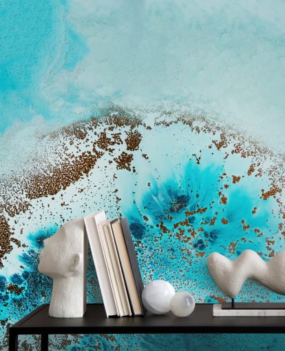 blue customisable abstract ocean wall mural called Sea Life by Petra Meikle de Vlas for bathrooms and bedrooms