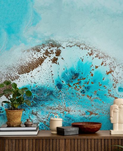 fresque murale abstraite bleue personnalisable sur l'océan appelée Sea Life de Petra Meikle de Vlas pour les salles de bain et les chambres