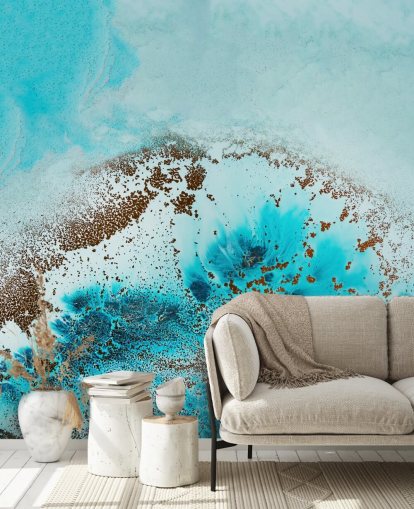 blue customisable abstract ocean wall mural called Sea Life by Petra Meikle de Vlas for bathrooms and bedrooms