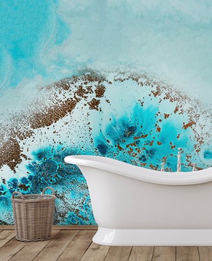 mural de parede oceânica abstrato personalizável azul chamado Sea Life de Petra Meikle de Vlas para banheiros e quartos