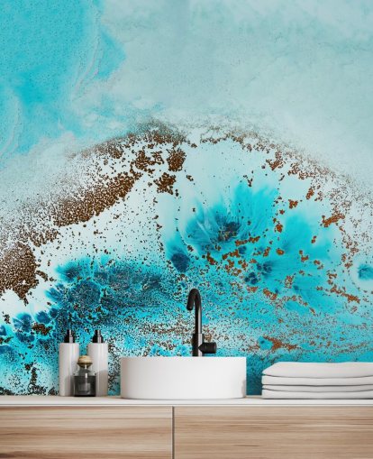 mural de parede oceânica abstrato personalizável azul chamado Sea Life de Petra Meikle de Vlas para banheiros e quartos mural de parede oceânica abstrato personalizável azul chamado Sea Life de Petra Meikle de Vlas para banheiros e quartos