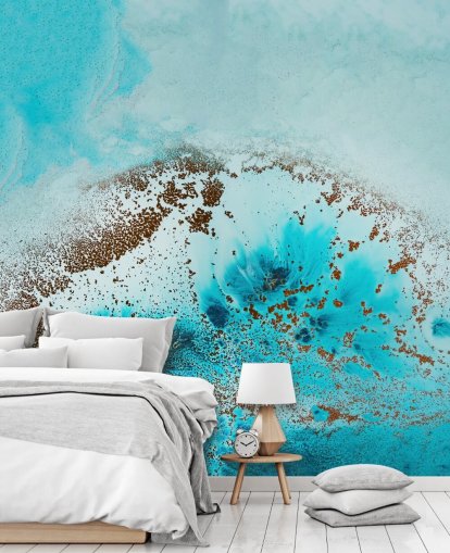 blue customisable abstract ocean wall mural called Sea Life by Petra Meikle de Vlas for bathrooms and bedrooms