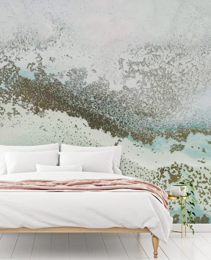 light blue and gold customisable abstract mural called Shallow Pass by Petra Meikle de Vlas