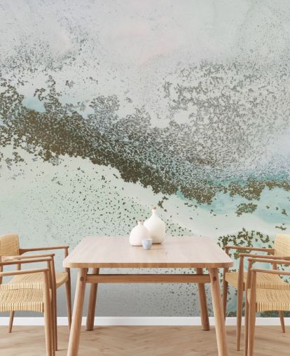 light blue and gold customizable abstract mural called Shallow Pass by Petra Meikle de Vlas