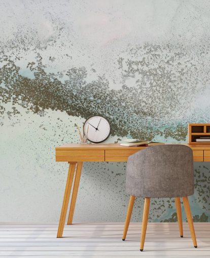 lyseblå og guld tilpasselig abstrakt vægmaleri kaldet Shallow Pass af Petra Meikle de Vlas