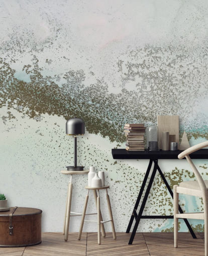 light blue and gold customisable abstract mural called Shallow Pass by Petra Meikle de Vlas