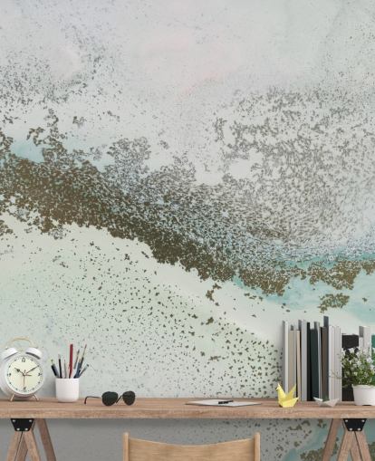 mural abstrato personalizável em azul claro e dourado chamado Shallow Pass de Petra Meikle de Vlas