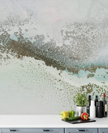 light blue and gold customisable abstract mural called Shallow Pass by Petra Meikle de Vlas