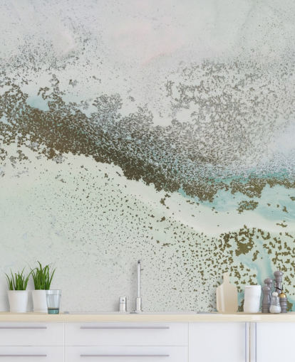 light blue and gold customisable abstract mural called Shallow Pass by Petra Meikle de Vlas