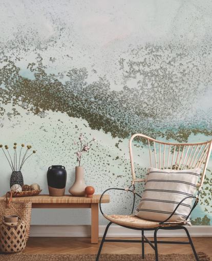 light blue and gold customizable abstract mural called Shallow Pass by Petra Meikle de Vlas