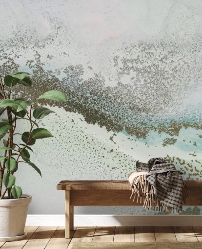 light blue and gold customizable abstract mural called Shallow Pass by Petra Meikle de Vlas