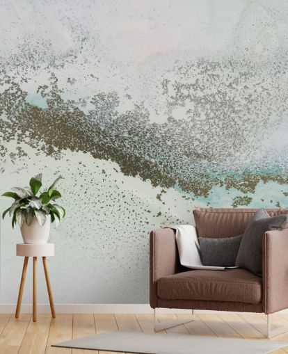 light blue and gold customisable abstract mural called Shallow Pass by Petra Meikle de Vlas