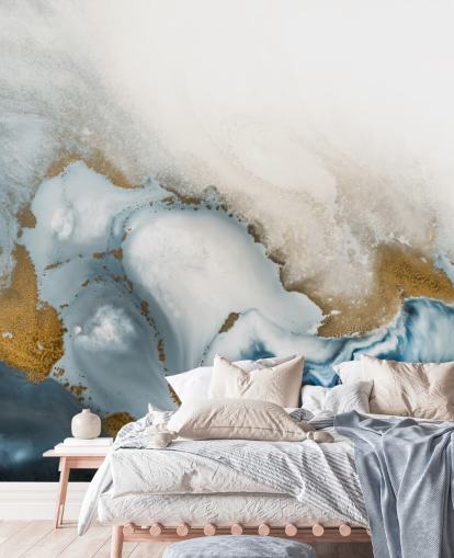 mural de parede abstrato personalizável branco, cinza e dourado chamado Swirl de Petra Meikle de Vlas