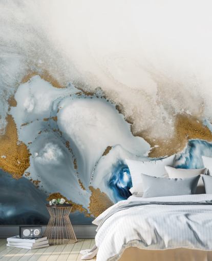 hvitt, grått og gull tilpassbart abstrakt veggmaleri kalt Swirl av Petra Meikle de Vlas hvitt, grått og gull tilpassbart abstrakt veggmaleri kalt Swirl av Petra Meikle de Vlas