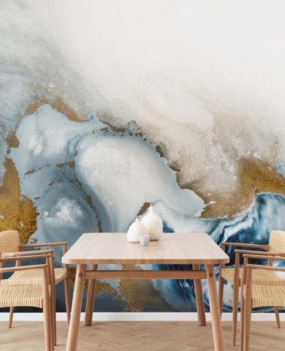 white, grey and gold customisable abstract wall mural called Swirl by Petra Meikle de Vlas