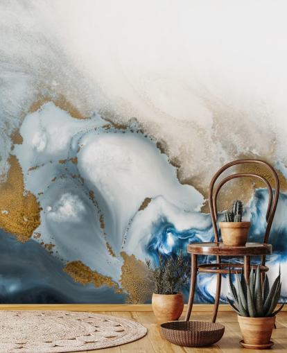 white, grey and gold customisable abstract wall mural called Swirl by Petra Meikle de Vlas
