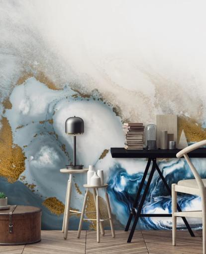 white, gray and gold customizable abstract wall mural called Swirl by Petra Meikle de Vlas