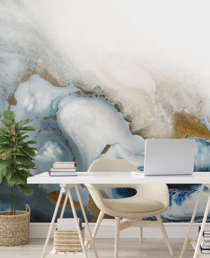 white, grey and gold customisable abstract wall mural called Swirl by Petra Meikle de Vlas