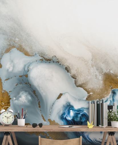 white, grey and gold customisable abstract wall mural called Swirl by Petra Meikle de Vlas