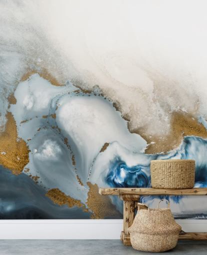 fresque murale abstraite personnalisable blanche, grise et dorée appelée Swirl de Petra Meikle de Vlas fresque murale abstraite personnalisable blanche, grise et dorée appelée Swirl de Petra Meikle de Vlas
