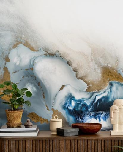 mural de parede abstrato personalizável branco, cinza e dourado chamado Swirl de Petra Meikle de Vlas