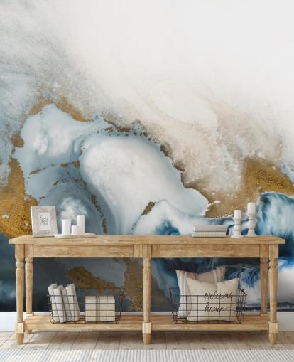 mural de parede abstrato personalizável branco, cinza e dourado chamado Swirl de Petra Meikle de Vlas