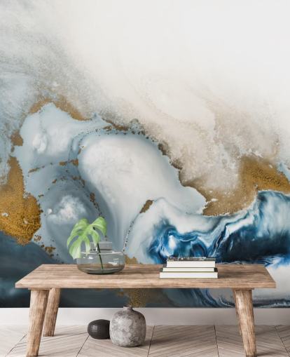 white, grey and gold customisable abstract wall mural called Swirl by Petra Meikle de Vlas