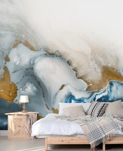 witte, grijze en gouden aanpasbare abstracte muurschildering genaamd Swirl van Petra Meikle de Vlas