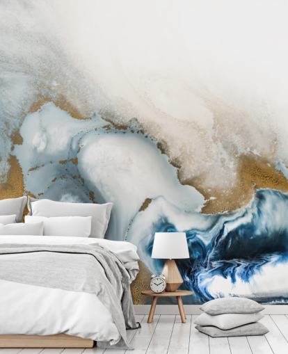 white, grey and gold customisable abstract wall mural called Swirl by Petra Meikle de Vlas