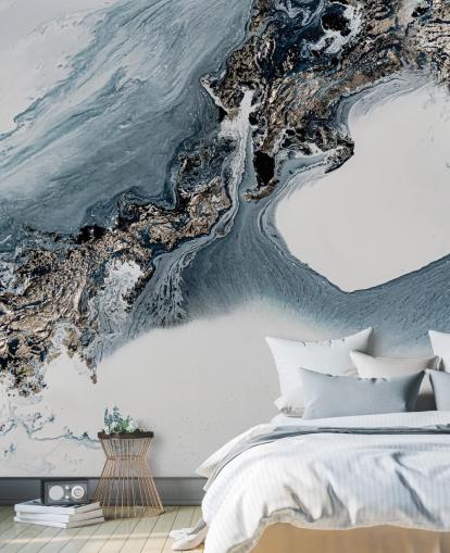 grå og hvid brugerdefineret abstrakt vægmaleri kaldet The Crossing af Petra Meikle de Vlas