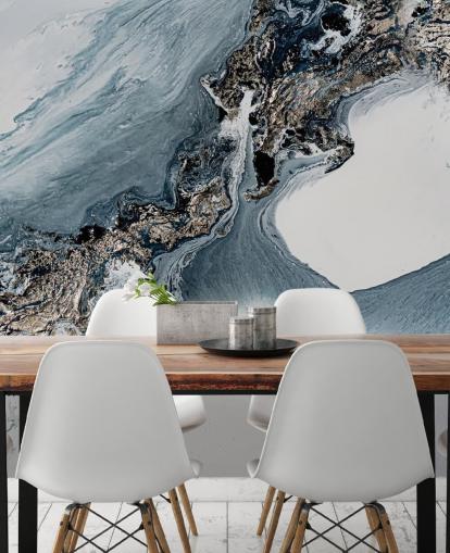 murale astratto personalizzato grigio e bianco chiamato The Crossing di Petra Meikle de Vlas