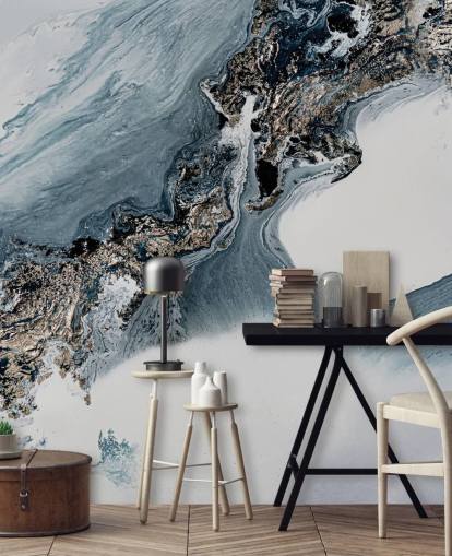 grey and white custom abstract wall mural called The Crossing by Petra Meikle de Vlas