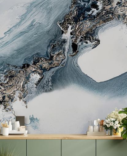 grey and white custom abstract wall mural called The Crossing by Petra Meikle de Vlas