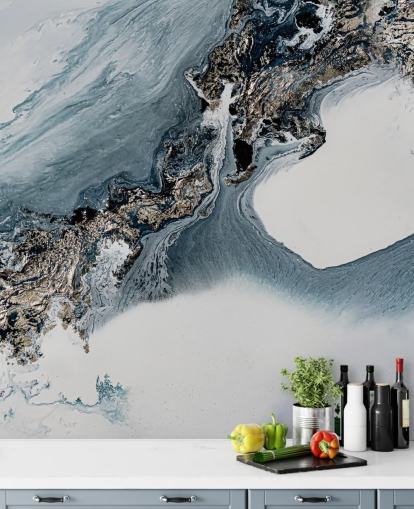 murale astratto personalizzato grigio e bianco chiamato The Crossing di Petra Meikle de Vlas