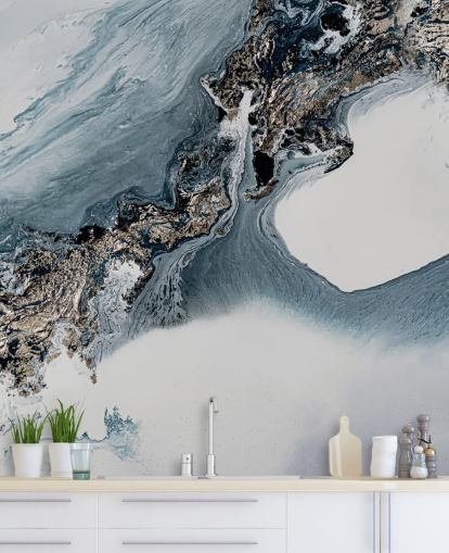 grey and white custom abstract wall mural called The Crossing by Petra Meikle de Vlas