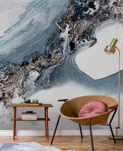 fresque murale abstraite personnalisée grise et blanche appelée The Crossing de Petra Meikle de Vlas fresque murale abstraite personnalisée grise et blanche appelée The Crossing de Petra Meikle de Vlas