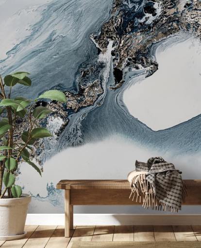 murale astratto personalizzato grigio e bianco chiamato The Crossing di Petra Meikle de Vlas