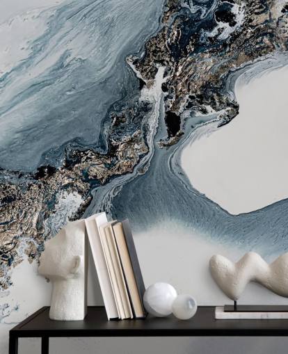 grey and white custom abstract wall mural called The Crossing by Petra Meikle de Vlas