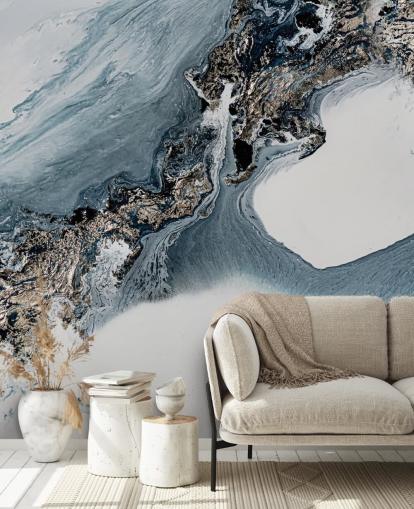 murale astratto personalizzato grigio e bianco chiamato The Crossing di Petra Meikle de Vlas