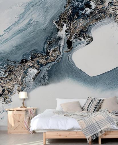 murale astratto personalizzato grigio e bianco chiamato The Crossing di Petra Meikle de Vlas