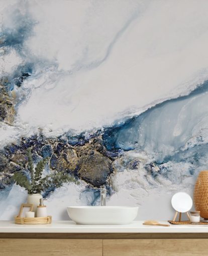 white, blue and gold custom abstract wall mural called Transcending by Petra Meikle de Vlas for bedrooms, kitchens and bathrooms white, blue and gold custom abstract wall mural called Transcending by Petra Meikle de Vlas for bedrooms, kitchens and bathrooms